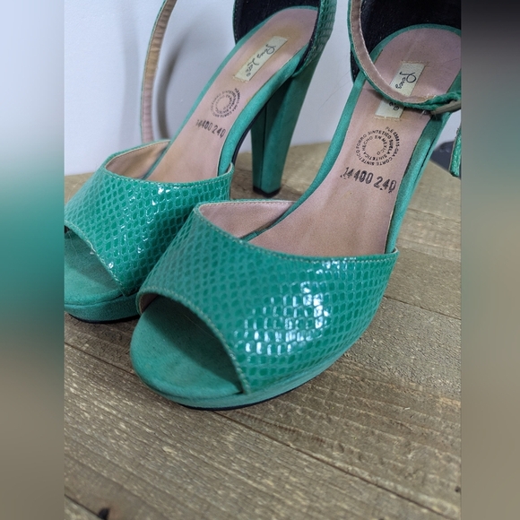 Perez Lete Green Leather Snakeskin Platform Heels Made in Mexico Size 7 - Picture 4 of 9